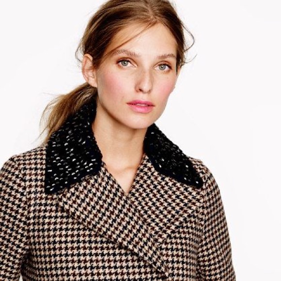 J crew houndstooth coat with bejeweled embellished collar. Size 0 - Picture 4 of 4
